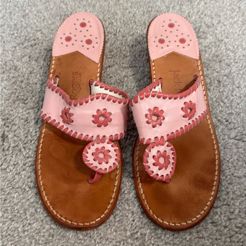 Jack Rogers Pink Leather Sandal Thong Slides